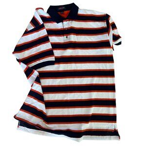 College Classics Mens 2XL Polo Shirt Orange Navy Blue White Striped  | Like New!